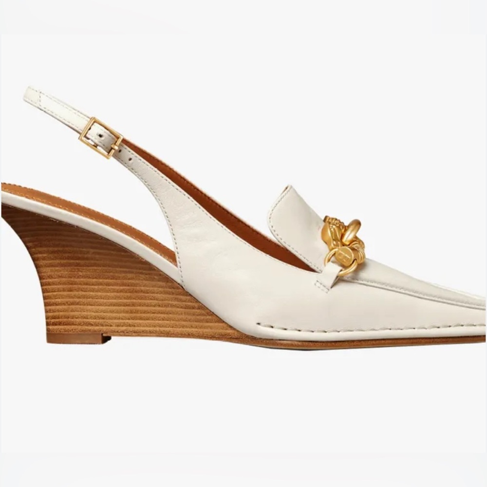 Tory Burch Cream Slingback Heels with Gold Accent